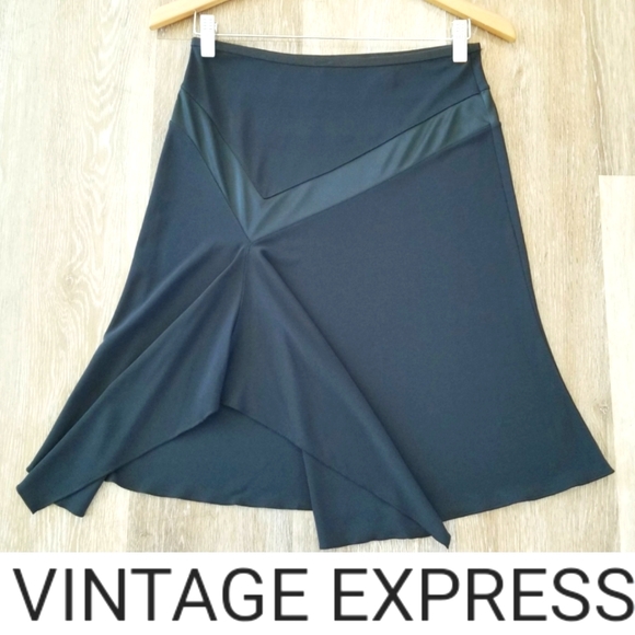 Express Vintage Asymmetrical Black Pull-on Midi Skirt EUC Fairy Whimsical Goth - Picture 1 of 10